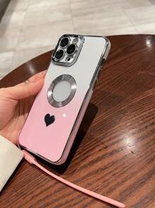 具心形圖案手機殼+掛繩，適用於 iPhone 11、iPhone 13 及 iPhone 14 Pro Max - 粉色 - 查看 5