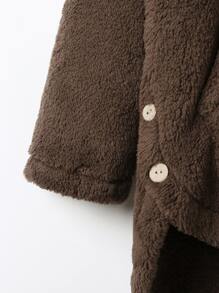 Mulvari Plus Button Front High Low Hem Hooded Flannel Coat - Chocolate Brown - View 3