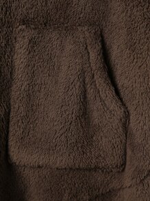 Mulvari Plus Button Front High Low Hem Hooded Flannel Coat - Chocolate Brown - View 5