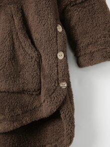 Mulvari Plus Button Front High Low Hem Hooded Flannel Coat - Chocolate Brown - View 6