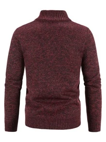 NITAGUT Men Contrast Plaid Lining Zip Up Jacket - Burgundy - View 2