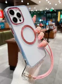 Clear Magnetic Phone Case With Lanyard - Pink - View 1