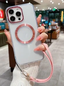Clear Magnetic Phone Case With Lanyard - Pink - View 2