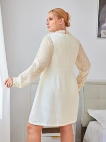 SHEIN Privé Plus Button Front Dress & Lantern Sleeve Blouse - Beige - View 2