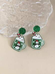 Navidad con muñeca de nieve Taza Pendientes largos - Multicolor - Ver 1