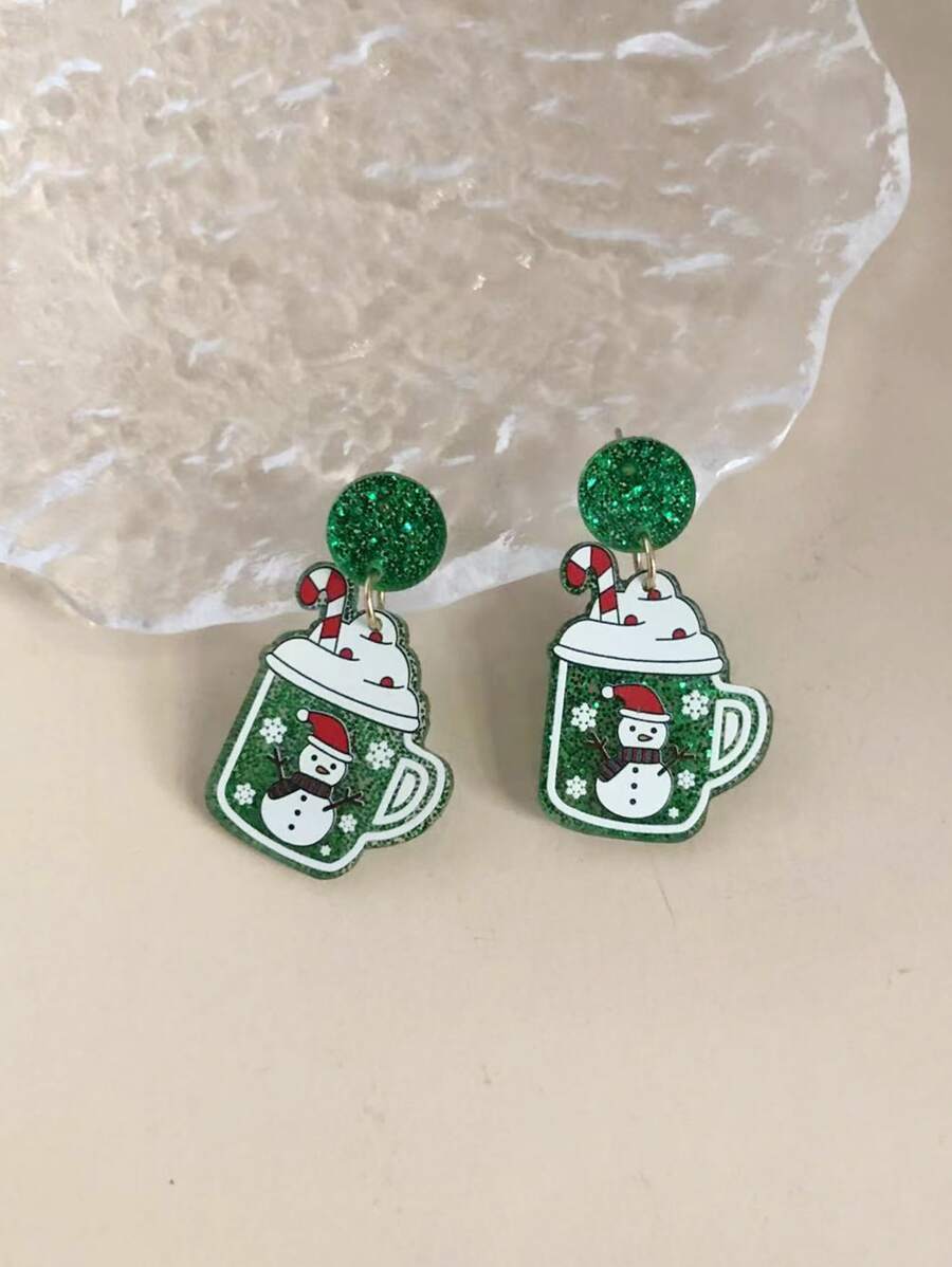 Navidad con muñeca de nieve Taza Pendientes largos - Multicolor - Ver 1