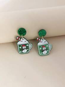 Navidad con muñeca de nieve Taza Pendientes largos - Multicolor - Ver 2