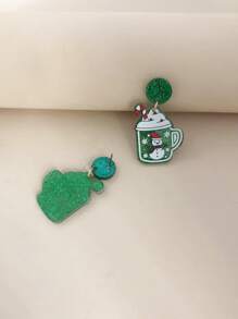 Navidad con muñeca de nieve Taza Pendientes largos - Multicolor - Ver 5