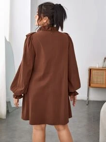 SHEIN Privé Vestido ribete con fruncido de manga con volante - Café integral - Ver 2