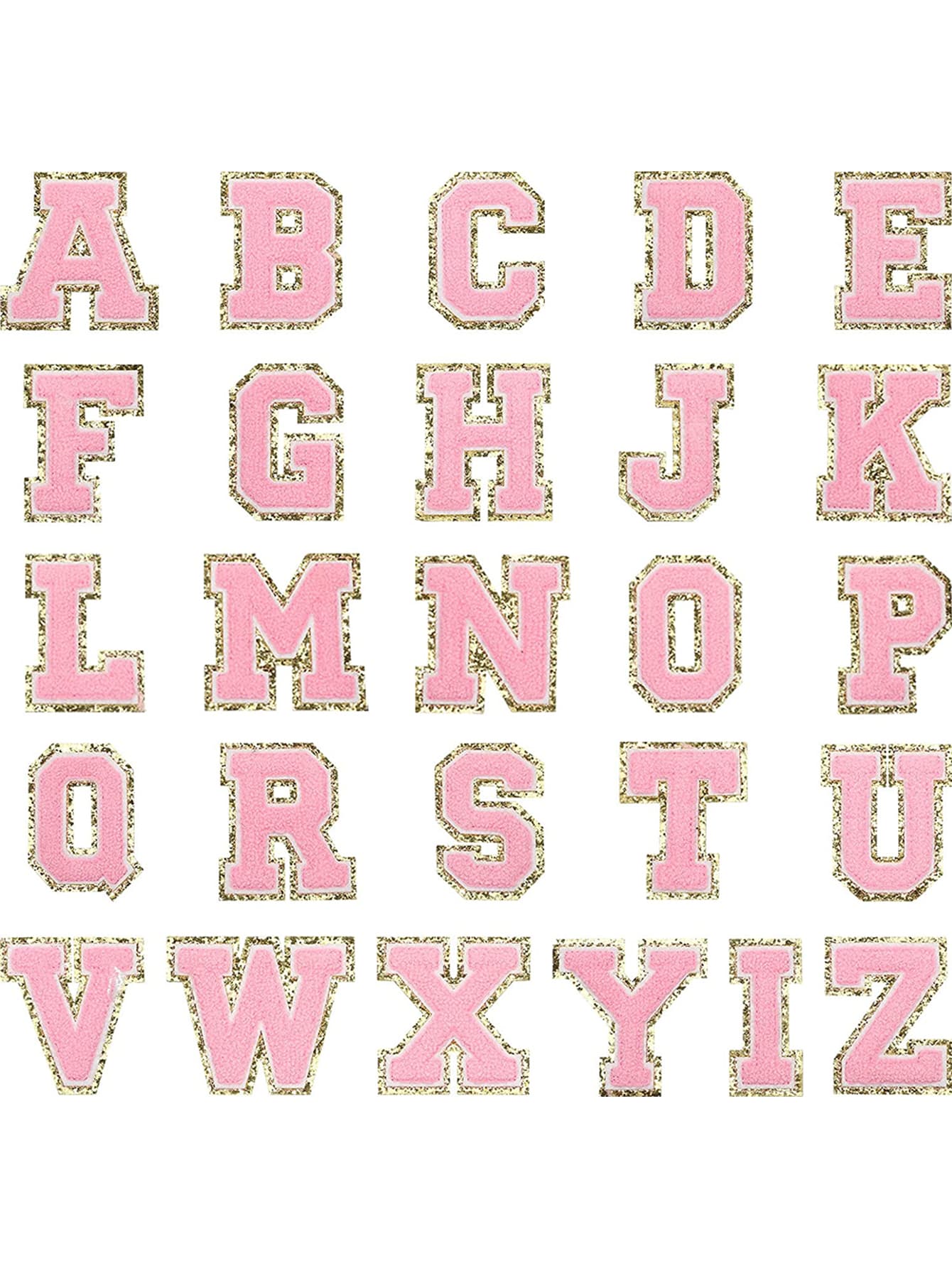 26pcs Gold-Edged Blue Alphabet Chenille Fabric Patches (Iron-On), Clothing Accessories, DIY Fabric Patches