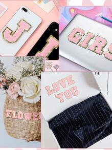 26pcs Gold-Edged Blue Alphabet Chenille Fabric Patches (Iron-On), Clothing Accessories, DIY Fabric Patches