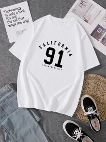 Manfinity Homme Camisetas para hombres con cuello redondo ajustado, manga corta, eslogan casual - Blanco - Ver 2