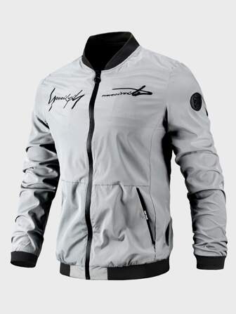 جاكيت بومبر كاجوال خفيفة الوزن بأكمام طويلة وطبعات حرفية مطرزة للرجال، هدية للأصدقاء والأزواج والأحباء، جاكيت رجالية، جاكيت بومبر رجالية، ملابس خارجية رجالية، للخريف