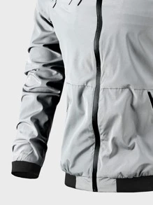 Manfinity Homme Men Letter Embroidery Bomber Jacket, Going Out Letter Long Sleeve Casual Lightweight Bomber Jacket, For Friends, Husband, Boyfriend Gifts, Men Jacket, Men Bomber Jacket, Men Outerwear , Fall - Light Grey - View 3