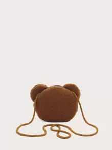 1 pezzo Borsa a tracolla colore caffè a forma di orsetto, con chiusura a cerniera, adatta per ragazzi e ragazze, per uso casual quotidiano, autunno/inverno - Castano - Visualizzare 3