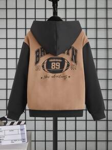 Sudadera con gráfico de letras y bloques de color de hombros caídos para niño preadolescente - Multicolor - Ver 1