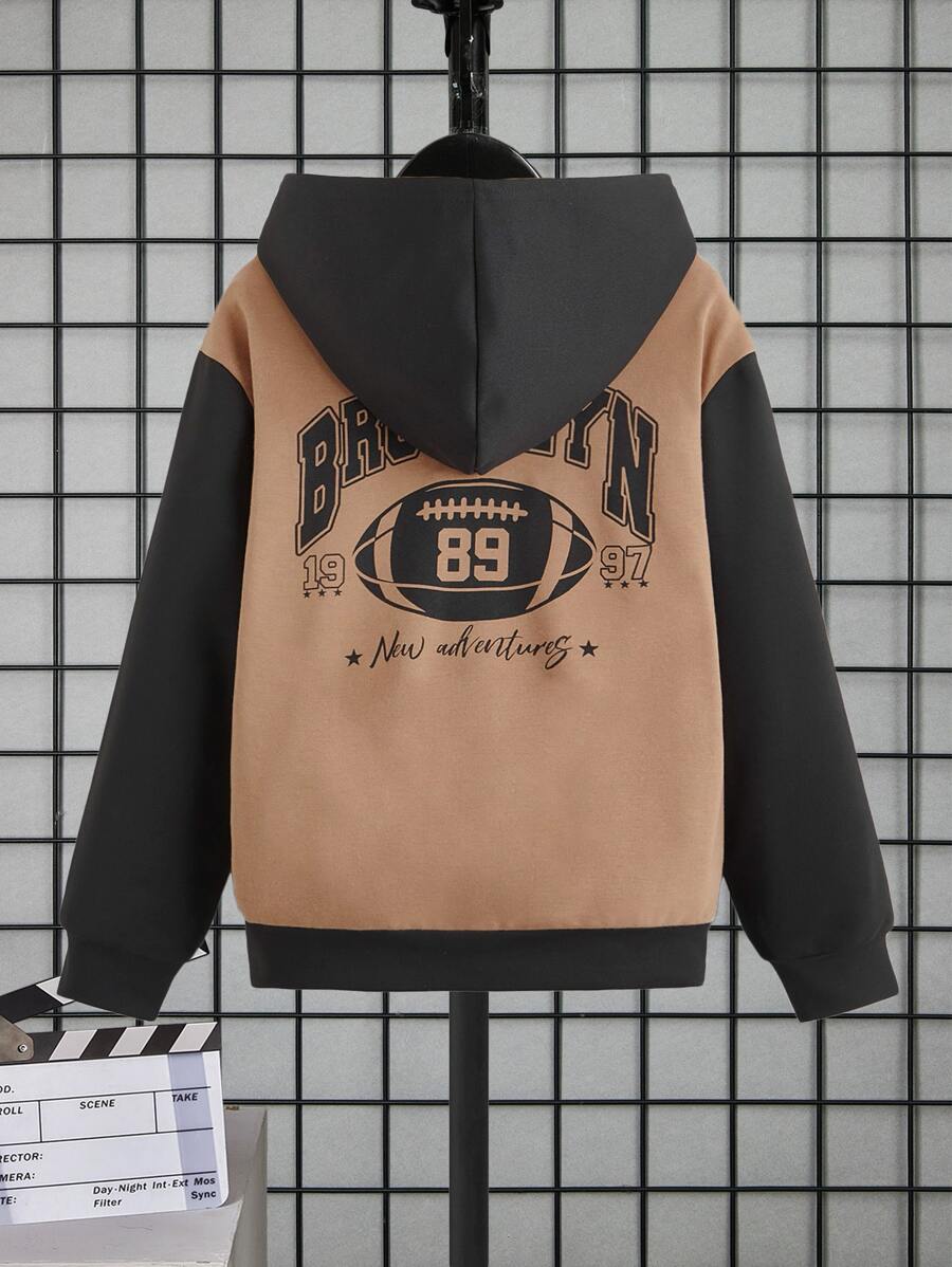 Sudadera con gráfico de letras y bloques de color de hombros caídos para niño preadolescente - Multicolor - Ver 1