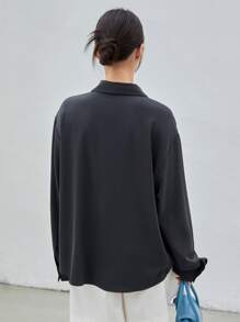 DAZY Chất rắn Thả vai Áo sơ mi - Màu xám đen - Xem 2