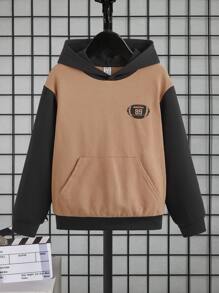Sudadera con gráfico de letras y bloques de color de hombros caídos para niño preadolescente - Multicolor - Ver 2