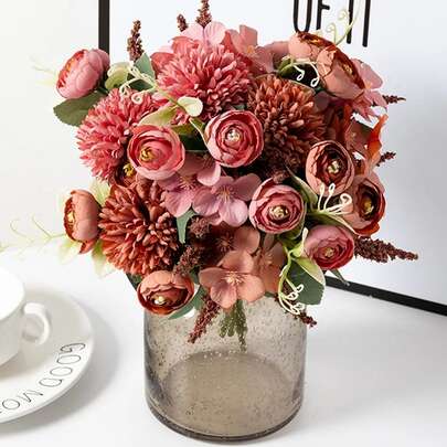 1pc Artificial Tea Bud Rose Hydrangea DIY Wreath Material, Suitable For Home Bedroom Vase Decor, Valentine's Day, New Year Decor, Wedding Decor, Bridal Bouquet And More Occasions