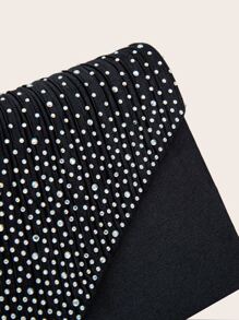 Diamond-decorated Envelope Clutch With Fold-over Flap For Evening Party - Black - View 2