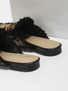 Floral Allover Print Raw Trim Faux Suede Flat Mules - Multicolor - View 3