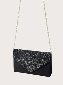 Diamond-decorated Envelope Clutch With Fold-over Flap For Evening Party - Black - View 4