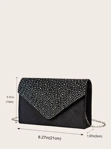 Diamond-decorated Envelope Clutch With Fold-over Flap For Evening Party - Black - View 7
