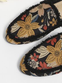 Floral Allover Print Raw Trim Faux Suede Flat Mules - Multicolor - View 6