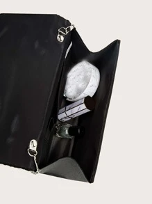 Diamond-decorated Envelope Clutch With Fold-over Flap For Evening Party - Black - View 8
