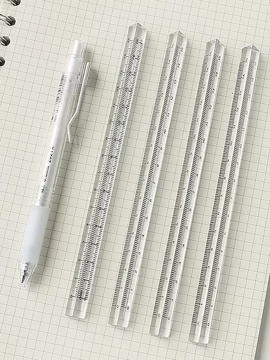 1 pieza Regla triangular transparente, herramienta de escala de papelería multifuncional linda y sin marcar para estudiantes - Ver 1