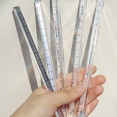 1 件装透明三角尺，可爱多功能无标记学生文具刻度工具