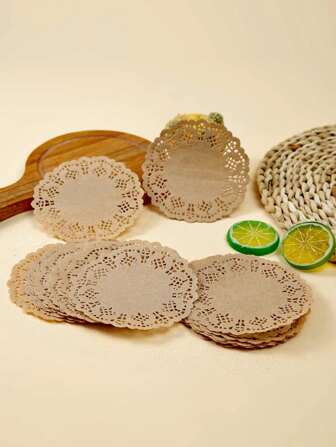 48入組空心烘焙甜點烤紙，棕色圓形杯子蛋糕紙墊，適用於廚房烘焙，空氣炸鍋廚房氣炸炸鍋蘋果西瓜A4墊紙紙品