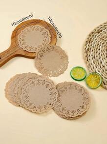 48pcs/Set Hollow Out Baking Dessert Parchment Paper, Brown Round Cupcake Paper Mat For Kitchen Air Fryer Kitchen Air Fryer Liners Air Fryer Paper Airfryer Air Frier - Khaki - View 4