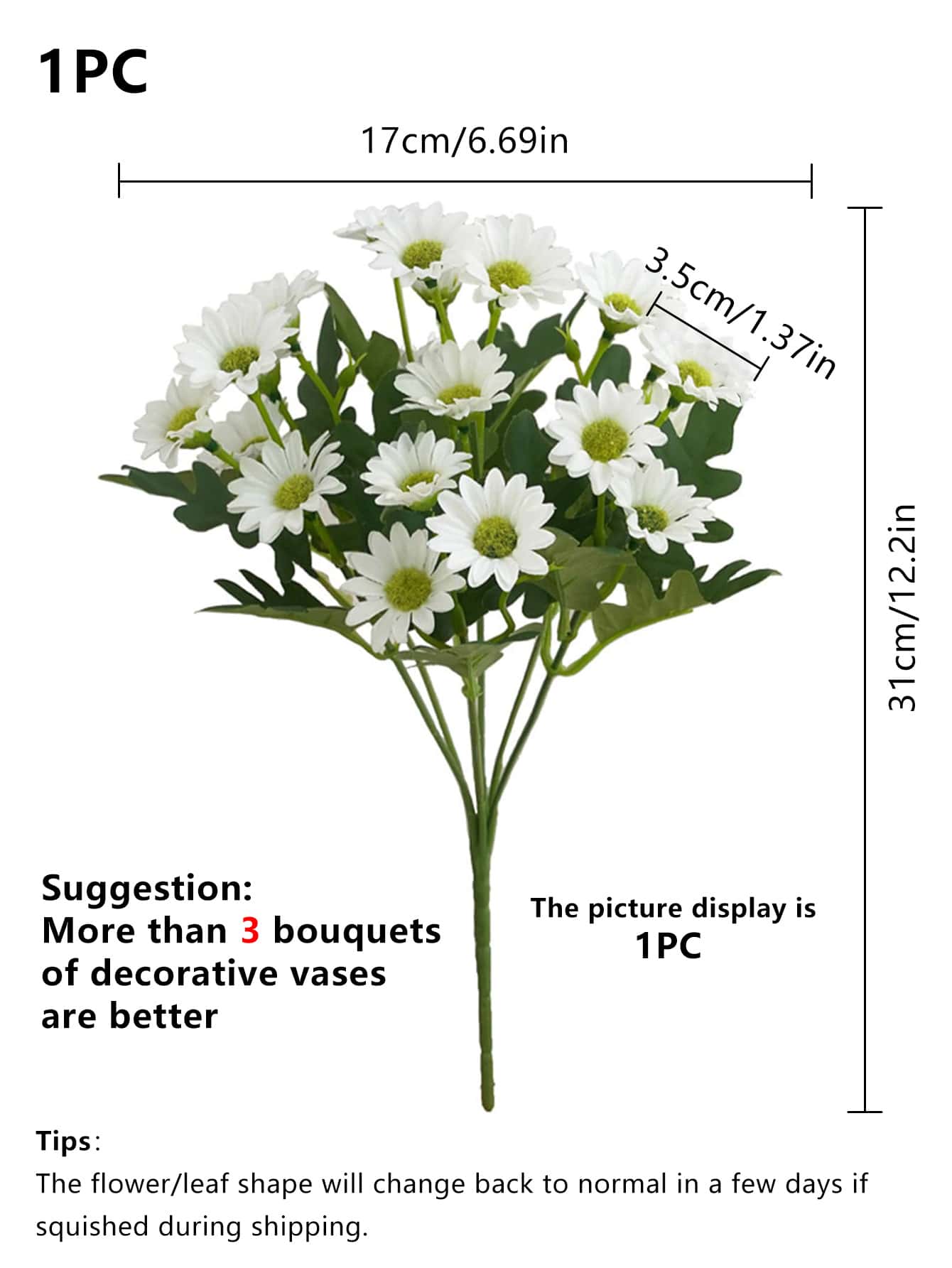 1/3/5PCS 21head Artificial Daisy Flowers Bouquet Valentine's Day Gifts Bundle Wedding Bride Handheld Wrist Flower Breast Material Home Dining Room Bedroom Vase Decoration Flower Bundle DIY Birthday Party Cake Material New Year Material Shooting Props