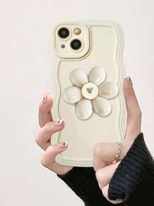 Solid Phone Case With Stand-Out Phone Grip - Beige - View 3