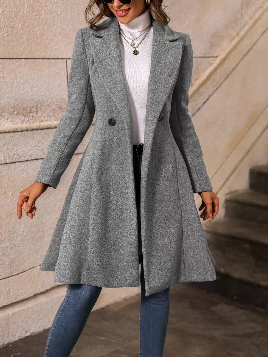 SHEIN LUNE 西裝領雙排釦花呢外套 - 灰色 - 查看 1