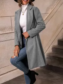 SHEIN LUNE 西裝領雙排釦花呢外套 - 灰色 - 查看 3