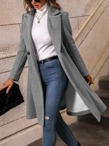 SHEIN LUNE 西裝領雙排釦花呢外套 - 灰色 - 查看 5