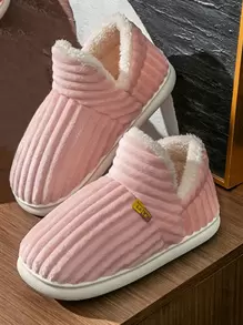 Fall/Winter Women's Fashionable Pink Solid Color Slipper Boots With Letter Decals & Teddy Bear Lining,Fluffy Slippers - Pink - View 5
