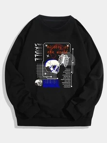 ROMWE MEN Áo nỉ Nam Lễ Các Thánh Lá thư Đường phố - màu đen - Xem 1