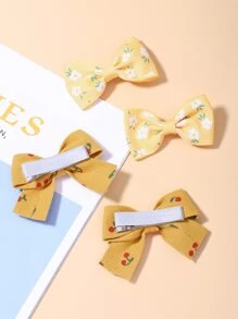 4入組小女童花朵印花蝴蝶結裝飾髮夾