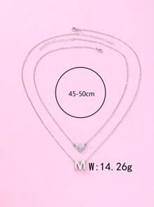 Collar con incrustaciones de diamantes de imitación de plástico transparente con forma de corazón y letra de aleación de zinc de 2 piezas para niñas, ideal para el regalo del día de la madre de su hija - Plateado - Ver 5