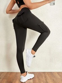 4 Pockets Workout Running Yoga Stretch Cargo Trousers - Black - View 6
