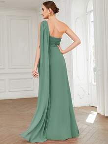 EVERPRETTY One Shoulder Ruched Side Draped Chiffon Formal Dress, Elegant Bridesmaid Dress