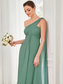 EVERPRETTY One Shoulder Ruched Side Draped Chiffon Formal Dress, Elegant Bridesmaid Dress
