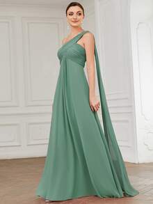 EVERPRETTY One Shoulder Ruched Side Draped Chiffon Formal Dress, Elegant Bridesmaid Dress