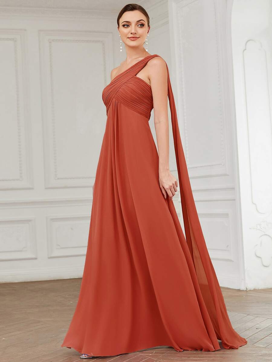 EVERPRETTY One Shoulder Ruched Side Draped Chiffon Prom Dress, Bridesmaid Dress