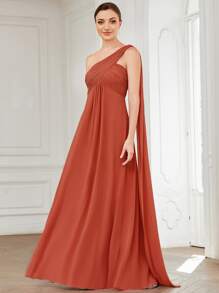 EVERPRETTY One Shoulder Ruched Side Draped Chiffon Prom Dress, Bridesmaid Dress - Burnt Orange - View 4