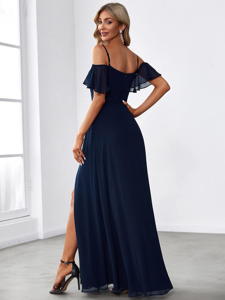 EVERPRETTY Elegant Open Shoulder Chiffon Long Bridesmaid Dress, Suitable For Weddings And Graduation Ceremonies Spring